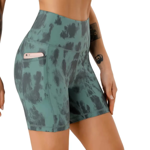 Women High Waist Tie Dye Knitted Sport <b>Shorts</b> With Pockets Quick Dry Spandex Polyester Material - Product Image 6