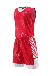 Ensemble de maillots de basket personnalisables rouge col en V blanc uni, anti-humidité, séchage rapide, taille élastique, unisexe, pour adulte, vêtements de sport - Product Image 2