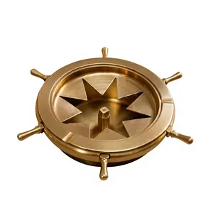 Brass Ship Wheel Cigar <b>Ashtray</b> Star Cutting Design Nautical Decorative Metal <b>Ashtray</b> Vintage Maritime Tabletop Cigar Accessory - Product Image 5