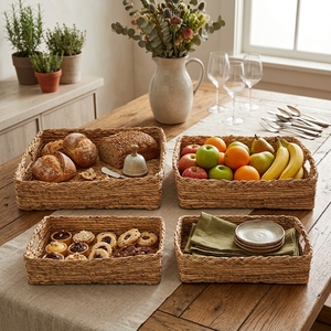 Bandeja de Servir de Fibra Natural, Platos Tejidos para la Cena, Plato Rectangular Hecho a Mano, Juego de Utensilios de Cocina Artesanales Balineses 1 - Product Image 4
