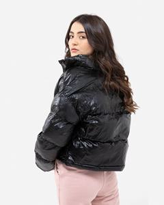 Black Puffer <b>Jacket</b> Stand Collar Zipper Closure Quilted Windproof Winter Coat Casual Style Short Length Unisex - Product Image 2