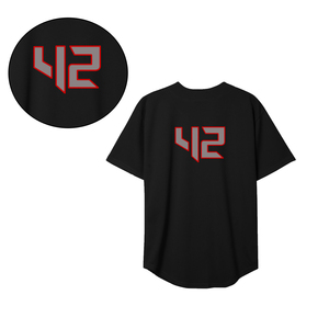 Camiseta de Béisbol Personalizada Negra con Ribete Rojo, Deportiva, Número 42, Manga Corta, Cierre de Botones, Unisex, para Adultos, Todas las Temporadas, Poliéster Transpirable - Product Image 5