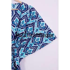 Caftán de Algodón para Mujer, 100% Ecológico, Estampado Floral, Vestido Midi para Playa, Cuello en V, Manga Corta, Cintura Natural, Ajustado, con Volantes y Borlas - Product Image 4