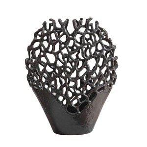 Vase à fleurs noir Premium artisanat fait à la main planteur en aluminium moulé plantes artificielles fleurs organisateur Pot de fleur en métal table - Product Image 1