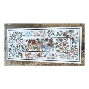 Plateau de table rectangulaire en marbre noir de haute qualité avec incrustation Pietra Dura pour hôtel et restaurant, décoratif - Product Image 2