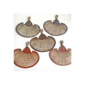 Éventail sans lame en feuilles de palmier et jonc de mer tressé à la main, texture naturelle, écologique, portable, pour événements professionnels en extérieur - Product Image 1