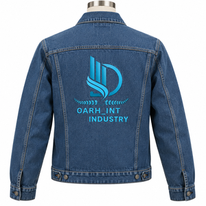 Veste en jean pour homme OARH_INT INDUSTRY, coupe classique, fermeture boutonnée, style décontracté, broderie, vêtement d'automne, bleu délavé - Product Image 2