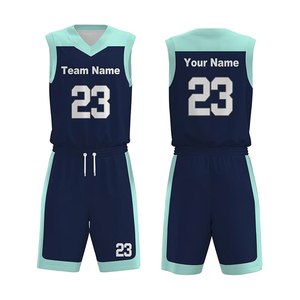 Conjunto de Uniforme de Baloncesto Sublimado Personalizado, Unisex, Cuello en V, Sin Mangas, Color Azul Marino y Verde Menta, Nombre del Equipo 23, Uniforme Deportivo Transpirable - Product Image 3