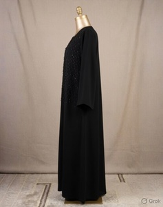 Elegant Black <b>Abaya</b> <b>for</b> <b>Women</b> with Kimono Long Sleeves Embroidery Solid Pattern Made of Polyester - Product Image 2