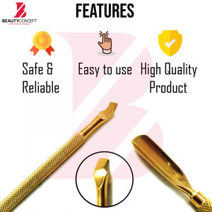 Limpiador de Uñas de Doble Punta, Herramienta de Belleza de Acero Inoxidable, Empujador de Cutículas Curvo Dorado y Limpiador de Uñas - Product Image 4