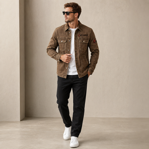 FLY HUMBLE SPORTSWEAR Men's Black Corduroy Blouson Windproof Turn-down Collar Regular Fit Casual Autumn Wear 100% Cotton - Product Image 4