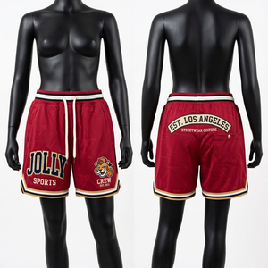 Shorts de basket-ball pour femmes, 160 GSM, polyester premium, maille respirante, bordeaux, panneau latéral blanc, logo personnalisé imprimé. - Product Image 2