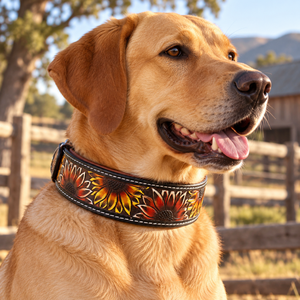 Collier pour chien en cuir fait main, motif floral western, réglable, avec quincaillerie durable |   Collier pour chien en cuir véritable peint à la main - Product Image 4