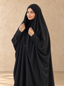 Abaya élégante noire en mousseline de soie pour femmes musulmanes avec manches ajustées et boucles pour les doigts, tenue islamique modeste pour le Hajj, l'Omra et la prière, robe longue - Product Image 6