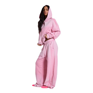 Ensemble de survêtement pour femmes, personnalisé, écologique, en molleton 100% coton, à capuche, manches longues, sweat-shirt et pantalon de jogging - Product Image 1
