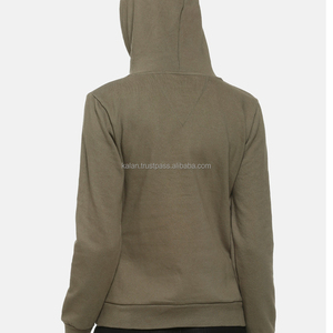 เสื้อฮู้ดผู้หญิงสีเขียวมะกอก แขนยาว ผ้าถัก สไตล์ลำลอง มีกระเป๋า ดีไซน์สั่งทำได้ ผ้าฝ้าย 100% ป้องกันขนร่วง มีซับใน - Product Image 3