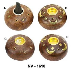 Round Shaped Wooden <b>Incense</b> Holder for <b>Cones</b> and Sticks Wood Ash Catcher Plate for Aromatherapy Meditation Handcrafted Tealight - Product Image 3