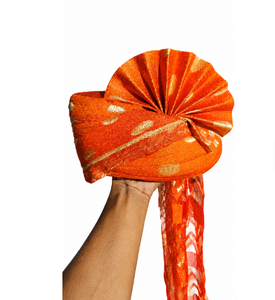 Turban indien traditionnel Safa en or orange, pré-noué, pour homme, couvre-chef ethnique, réversible, en coton satiné, pour toutes les saisons - Product Image 2