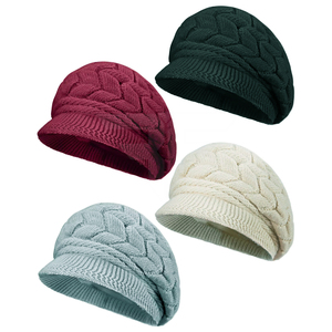 Fashion Elegant Autumn Winter Warm Windproof Acrylic Jacquard Plush Solid <b>Beret</b> Pink Beanie Hat Knitted Outdoor Women's Travel - Product Image 1