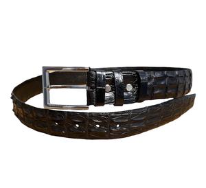 Ceinture en cuir véritable noir avec motif crocodile, boucle rectangulaire argentée, ceinture de cérémonie, moulage monobloc - Product Image 1