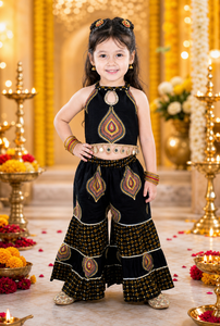 ชุดคุर्ติและชาราร่าผ้าฝ้ายทอพิมพ์ลายแบบนามธรรม แขนกุด ยี่ห้อ Titrit - สีดำ - Product Image 4