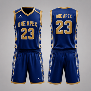 Ensemble Maillot et Short de Basketball Personnalisé Bleu et Or pour Hommes – Respirant, Séchage Rapide, Tenue de Sport d'Équipe – Vente en Gros OEM ODM Professionnel - Product Image 4
