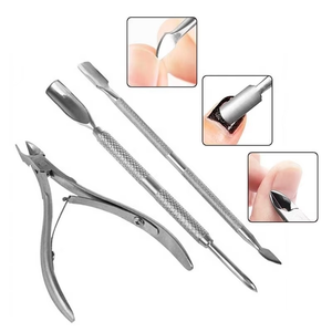 Juego de 3 Piezas de Cortaúñas de Acero Inoxidable de Doble Cara con Empujador de Cutículas y Apertura de Mandíbula Ancha para Manicura Profesional - Product Image 1