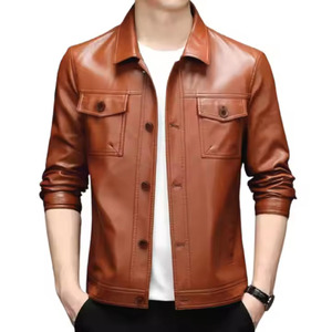 Veste en cuir marron pour homme, nouvelle mode, fermeture éclair, veste de moto d'hiver, grandes tailles, manteaux pour homme. - Product Image 2