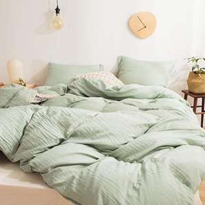 Parure de lit en lin vert sauge avec 2 taies d'oreiller, style bohème lavé, pour la maison, la chambre ou l'hôtel, ensemble 3 pièces en tissu - Product Image 5