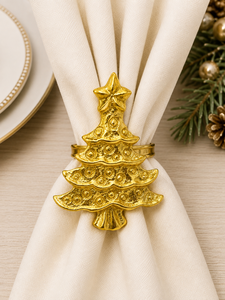 Anillo para Servilletas con Diseño de Árbol de Navidad Dorado, Decoración de Mesa Novedosa de Latón, 5 cm de Ancho - Product Image 3