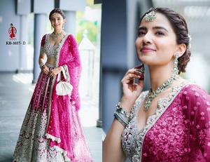 Tenue de cérémonie brodée, série Kb, Lehenga Choli en tulle pour mariée, nettoyage à sec - Product Image 3