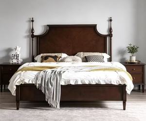 New Arrival American Traditional Solid Wood Queen <b>Bed</b> with High Headboard for Bedroom Furniture - Product Image 1