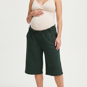 Shorts de grossesse et d'allaitement pour femme, 100% coton molletonné, coupe décontractée, effet vieilli à la taille, grammage lourd - Product Image 4