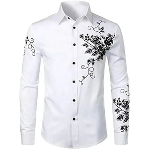 Camisas Casuales de Alta Calidad para Hombre, Corte Ajustado, Estampado Floral en el Hombro, Transpirables, para Primavera - Product Image 2