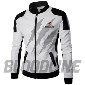 Chaqueta de Cuero PU Negra para Hombre, Cuello Alto, Corte Ajustado, Estilo Motero, con Estampado de Garra en la Espalda, Cierre de Cremallera, para Otoño - Product Image 1
