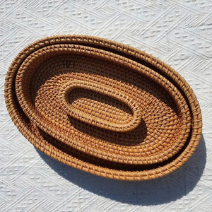 Set of Handwoven Oval Rattan Serving <b>Trays</b> Natural Wicker Organizer <b>Baskets</b> for Kitchen Dining Hospitality OEM ODM Wholesale - Product Image 5