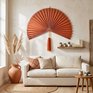 Decoración de Pared con Abanico de Bambú de Moda – Abanico Decorativo Grande de Estilo Boho Vintage Natural para Sala de Estar, Dormitorio - Product Image 1