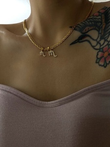 <b>Sterling</b> <b>Silver</b> Plated Figaro <b>Chain</b> Necklace with Moissanite Letter M Charm Minimalist Wedding Cross Design <b>for</b> <b>Women</b> - Product Image 1