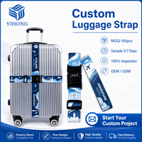 Sangle de bagage en polyester/nylon personnalisée avec impression de carte de voyage, élastique, anti-rupture, pour valise, vente en gros, MOQ 100 pièces en vrac