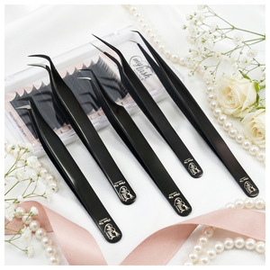 แหนบต่อขนตาปลายแหลม 45 90 องศา ทำจากสแตนเลส สำหรับต่อขนตาแบบ Volume Fan และแยกขนตา - Product Image 1