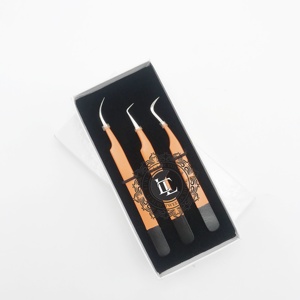 Pinzas para extensión de pestañas con punta plateada y logotipo personalizado al mejor precio, revestimiento en polvo de fondo negro mate naranja personalizado, acero inoxidable - Product Image 2