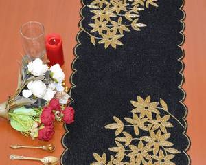 Black <b>Gold</b> Beaded <b>Table</b> <b>Runner</b> Rectangle Fabric Glam Handmade Mats - Product Image 6