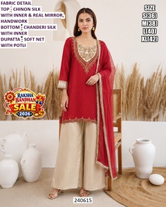 Salwar Kameez Amarillo Premium de Rayón con Bordado a Mano, Corte Regular para Mujer 010536 - Product Image 6