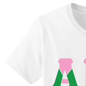 White AKA Color Block Greek Letter T-Shirt Women's Cotton Short Sleeve Crew Neck Casual Graphic Tee Soft Comfort <b>Top</b> - Product Image 3
