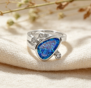 Art Palace Women's 925 <b>Silver</b> Plated <b>Opal</b> Gemstone <b>Ring</b> Modern Engagement Bezel Setting Fashion Jewelry - Product Image 1
