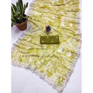 ผ้าส่าหรีพิมพ์ลายดิจิทัลพร้อมงานปัก สำหรับงานปาร์ตี้และชุดทำงาน - Product Image 3