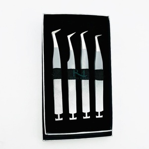 Pince à cils en acier inoxydable à pointe argentée, avec grip uni/conception de base personnalisée, pour extensions de cils, emballage en boîte cartonnée - Product Image 1