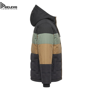 OEM Winter Puffer Jacket for Men, Heavyweight <b>Colour</b> <b>Block</b> Hooded Coat with Pattern and Multi-Panel Design - Product Image 3