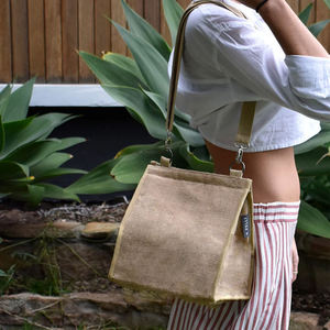 Reusable Burlap Jute Picnic Tote <b>Bag</b> for Outdoor Travel and Daily Shopping - Product Image 5