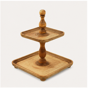 2-Tier Wooden Cake <b>Stand</b> & Square <b>Cupcake</b> Display <b>Stand</b> for Wedding Party Decor Handcrafted Farmhouse Tiered Serving Tray - Product Image 3